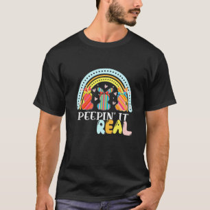 Peepin It Real Happy Ostern Hase Eierjagd Regenbo T-Shirt