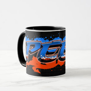 Peer Vorname Name Graffiti blue orange Tasse