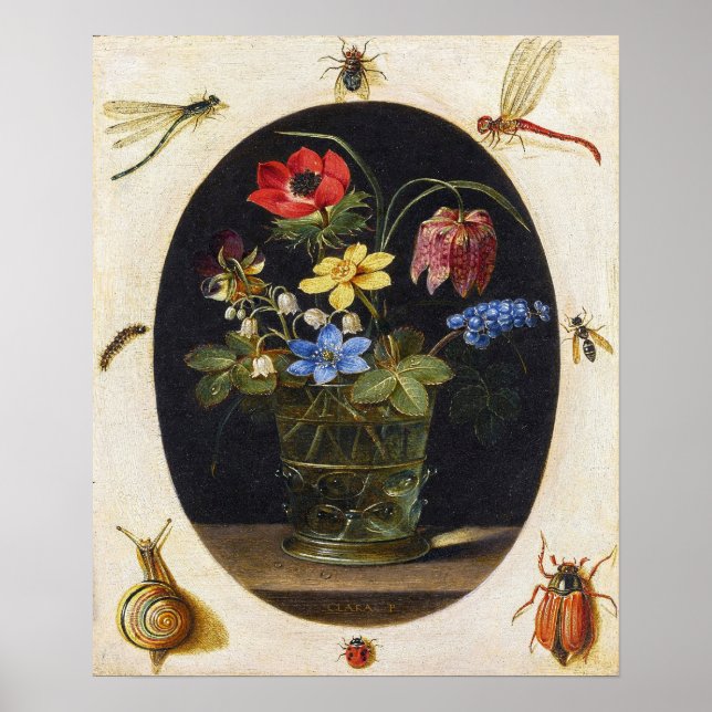 Peeters - Blume in einer Glasvase, Insekten usw. Poster (Vorne)