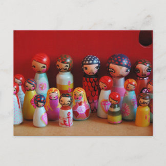 Peg doll Familie Postcard Postkarte