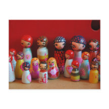 Peg doll Familie Postcard