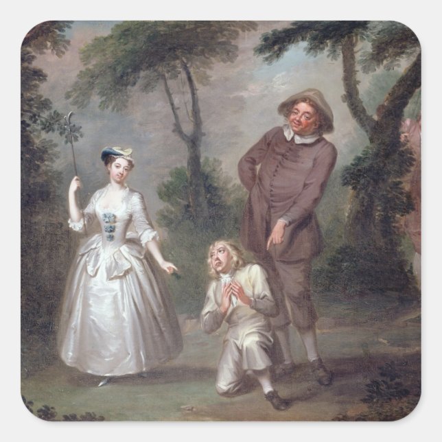 Peg Woffington as Rosalind with Celia and Touchsto Quadratischer Aufkleber (Vorderseite)