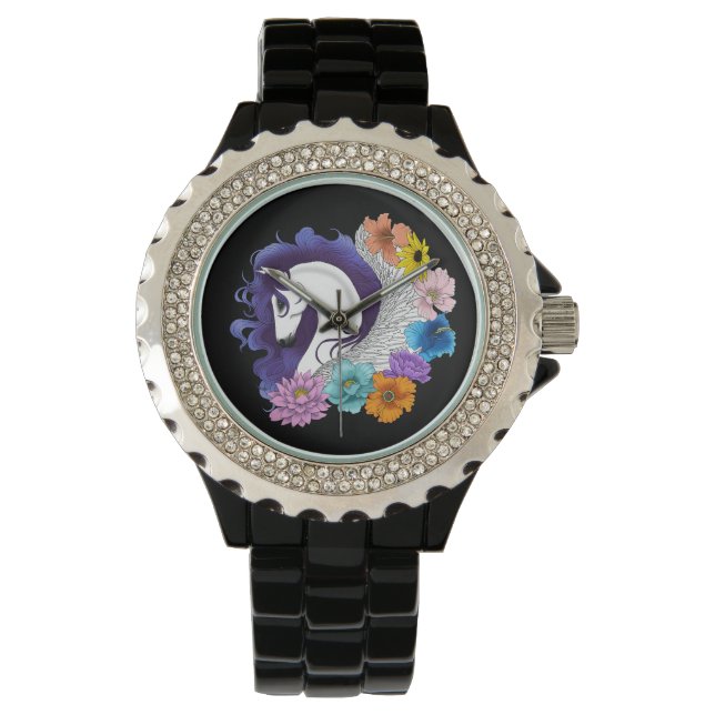 Pegasus Black Floral Armbanduhr (Vorderseite)