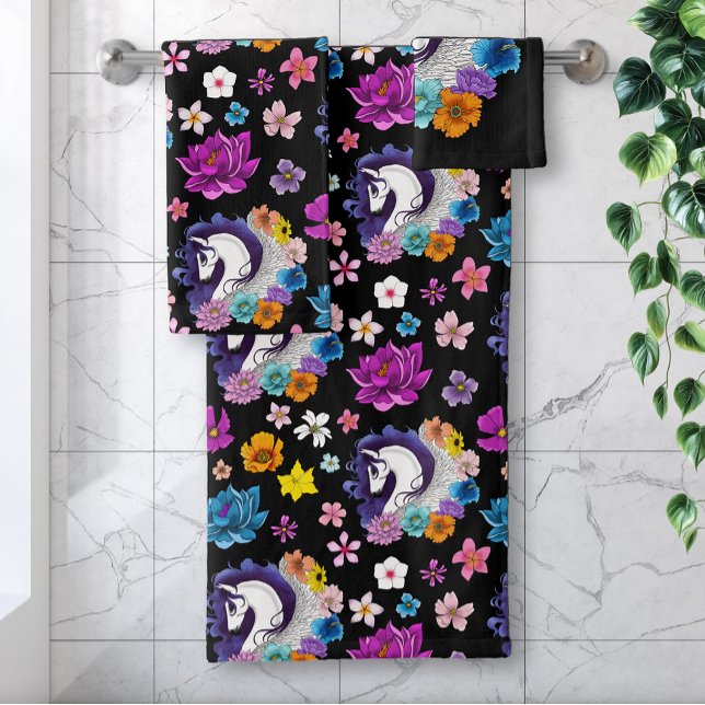 Pegasus Black Floral Badhandtuch Set (Von Creator hochgeladen)