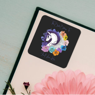 Pegasus Black Floral Exlibris Quadratischer Aufkleber