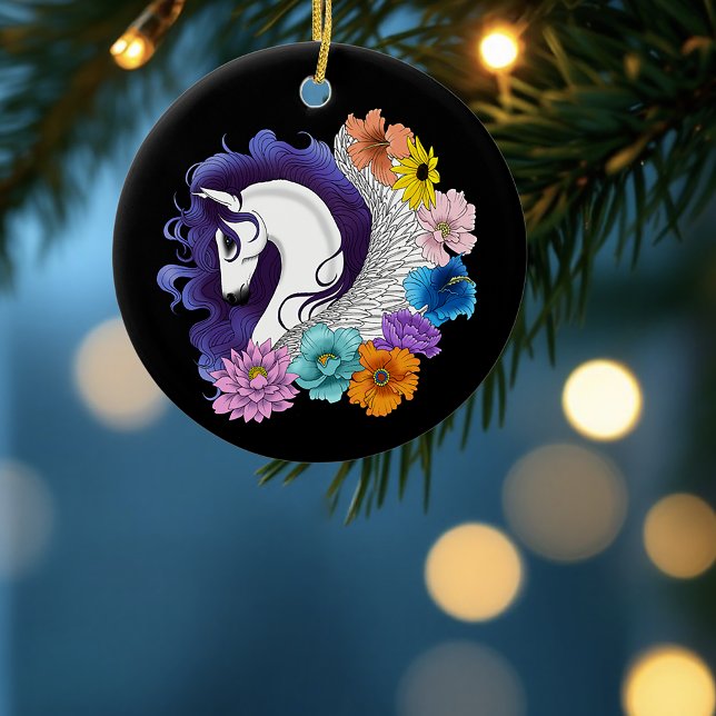 Pegasus Black Floral Keramik Ornament (Von Creator hochgeladen)