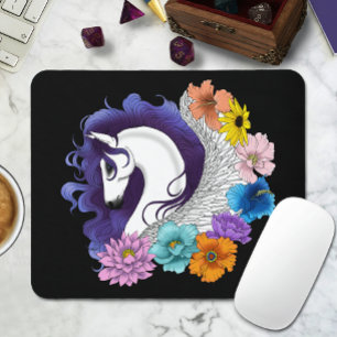 Pegasus Black Floral Mousepad