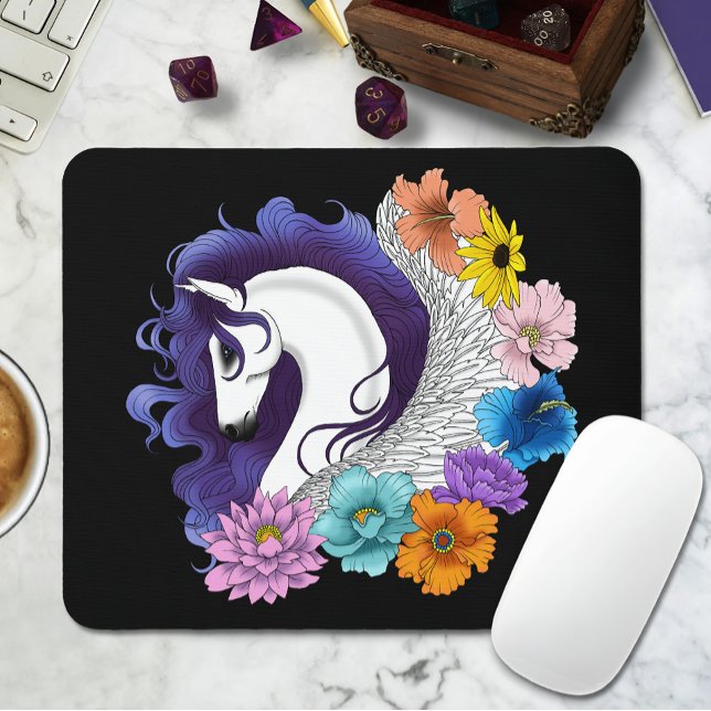 Pegasus Black Floral Mousepad (Von Creator hochgeladen)