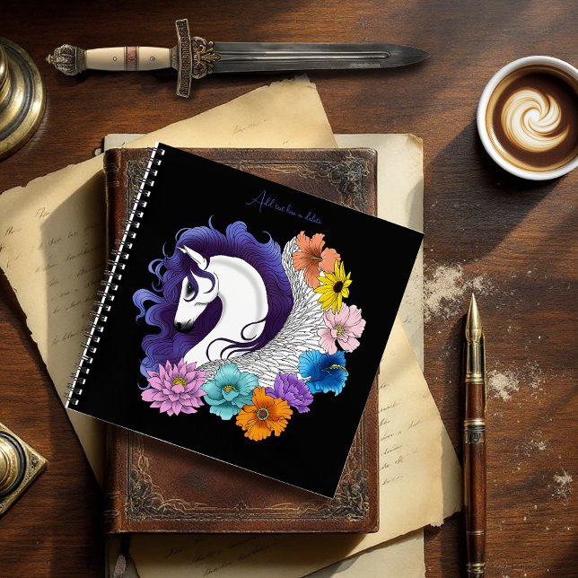 Pegasus Black Floral Notizbuch (Von Creator hochgeladen)