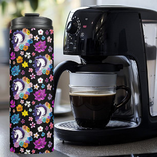 Pegasus Black Floral Thermosbecher