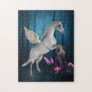 Pegasus Blauer Wald Fantasy Horse Art Puzzle