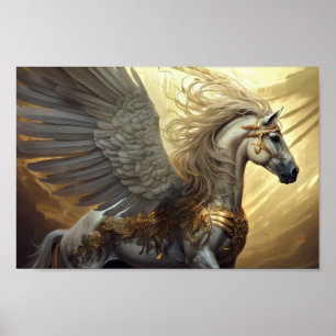 Pegasus das Flügelpferd in Golden und Grays Poster