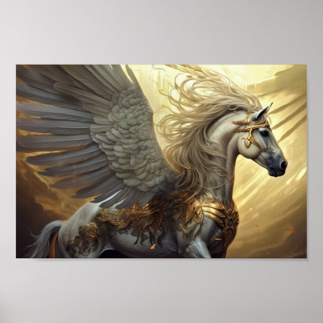 Pegasus das Flügelpferd in Golden und Grays Poster (Vorne)