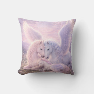 Pegasus-Familie – Sanfte Pastell-Fantasie-Leinwand Kissen