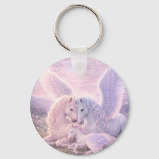 Pegasus-Familie – Sanfte Pastell-Fantasy-Leinwandk Schlüsselanhänger