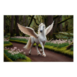 Pegasus Filly auf dem Waldweg Poster