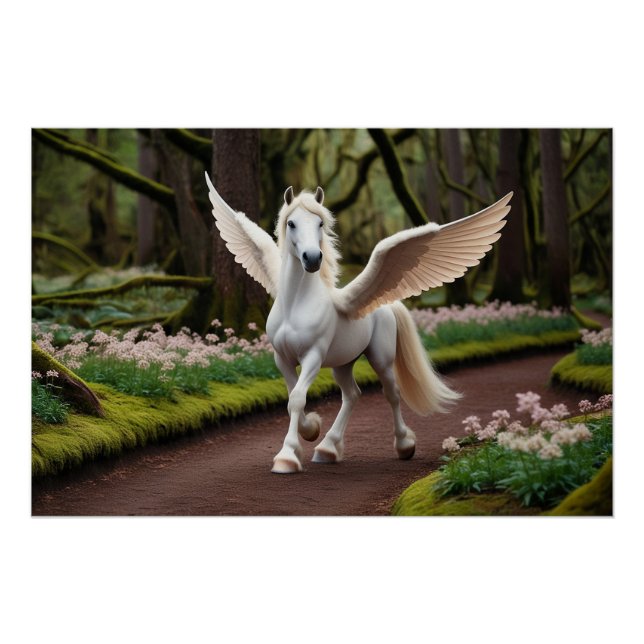 Pegasus Filly auf dem Waldweg Poster (Vorderseite)