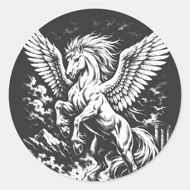 Pegasus — Geflügelter Herold des Sturms Runder Aufkleber (Vorderseite)