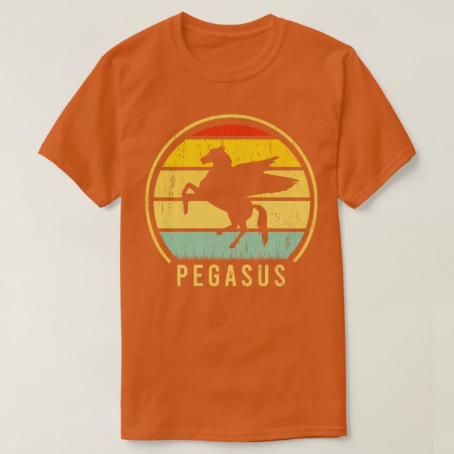 Pegasus Horse Abzeichen bedrückter Retro-Sonnenunt T-Shirt (Design vorne)