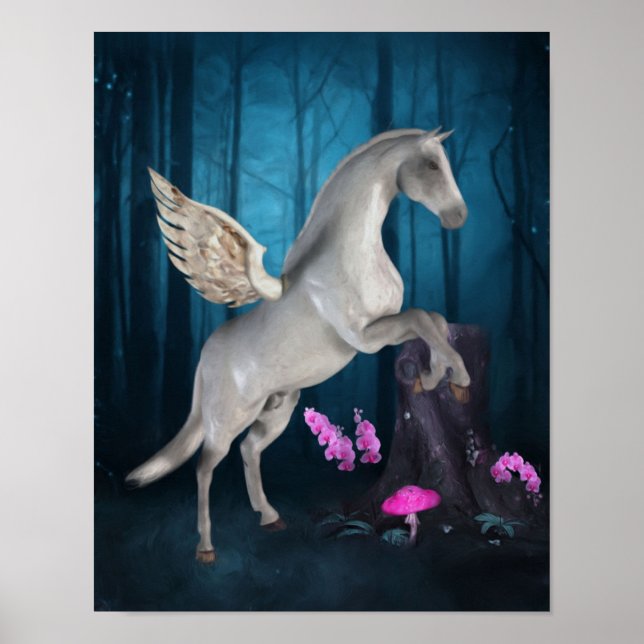 Pegasus Magical Forest Fantasy Horse Art Poster (Vorne)