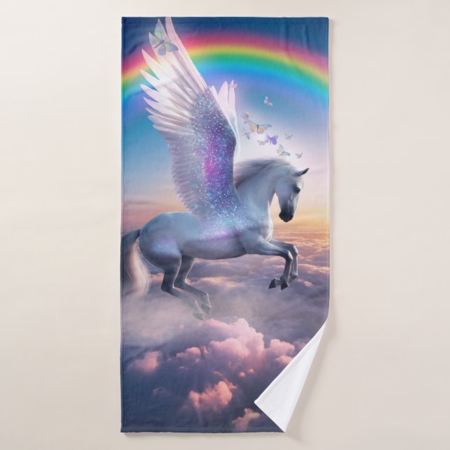 Pegasus mit Regenbogen Badhandtuch Set (Badehandtuch)