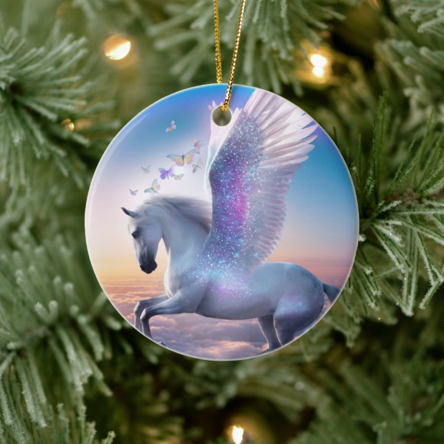 Pegasus mit Regenbogen Keramik Ornament (Baum)