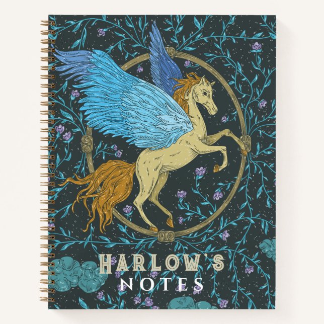 Pegasus Mythische Kreatur Navy Blau Notizbuch (Vorderseite)