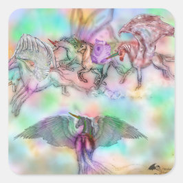 Pegasus Pegacorn Horse Rainbow Herde Quadratischer Aufkleber
