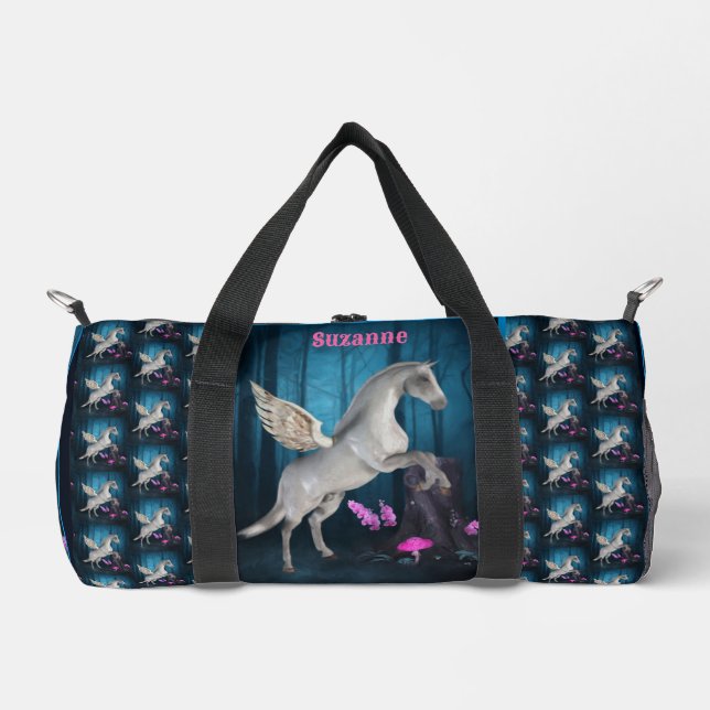 Pegasus Pferd im Fantasy-Wald Personalisiert Duffle Bag (Vorderseite)