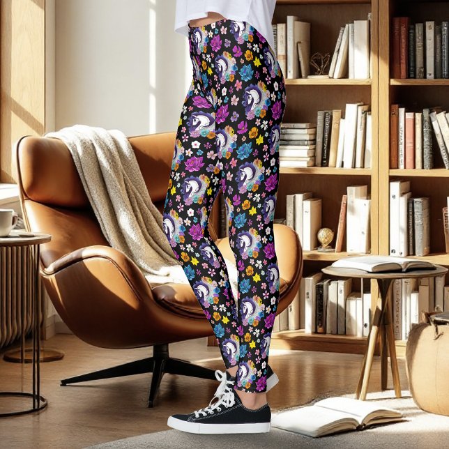 Pegasus Schwarze Blüten Leggings (Von Creator hochgeladen)