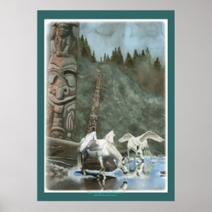 PEGASUS & TOTEM POLES Fantasy Book Art Poster