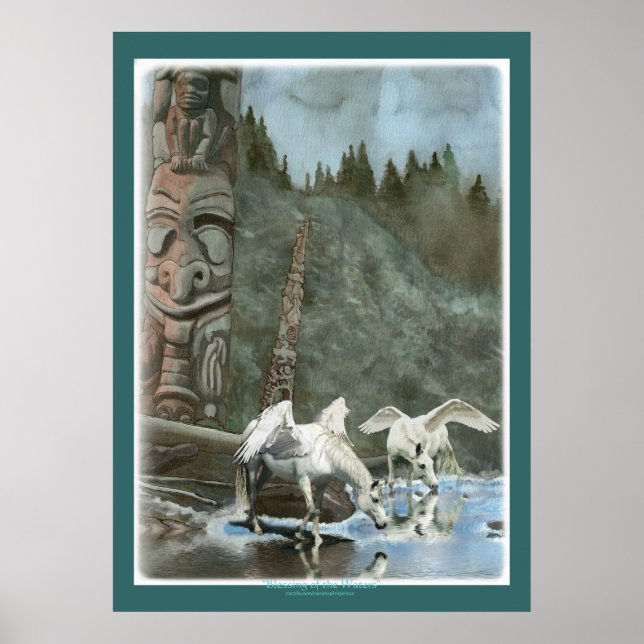 PEGASUS & TOTEM POLES Fantasy Book Art Poster (Vorne)