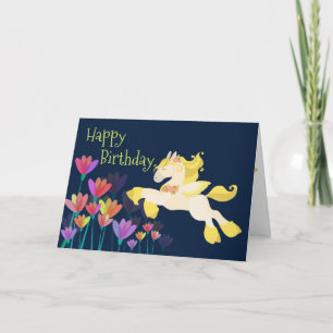 Pegasus und farbenfrohe Blume Fliegendes Pferd Geb Karte