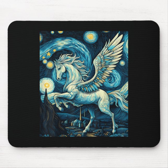 Pegasus Under Starry Night Sky Art Graphic Christm Mousepad (Vorne)