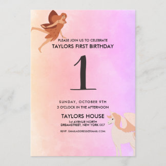 Pegasus Unicorn Niedliches 1. Geburtstag Party Einladung