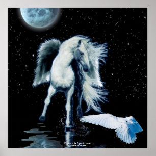 PEGASUS & WHITE RAVEN Fantasy Poster
