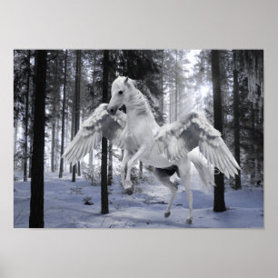 Pegasus Winged Fliegen-Pferdewaldschnee-Plakat Poster