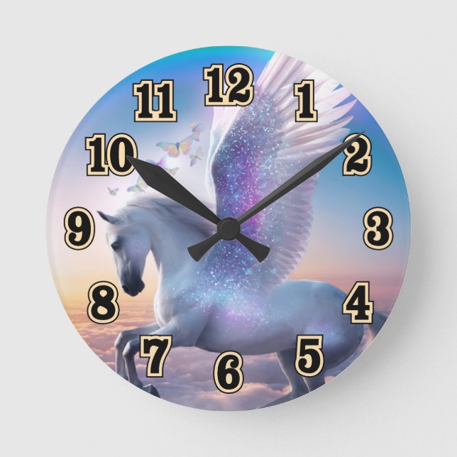 Pegasus with Rainbow Runde Wanduhr (Vorderseite)