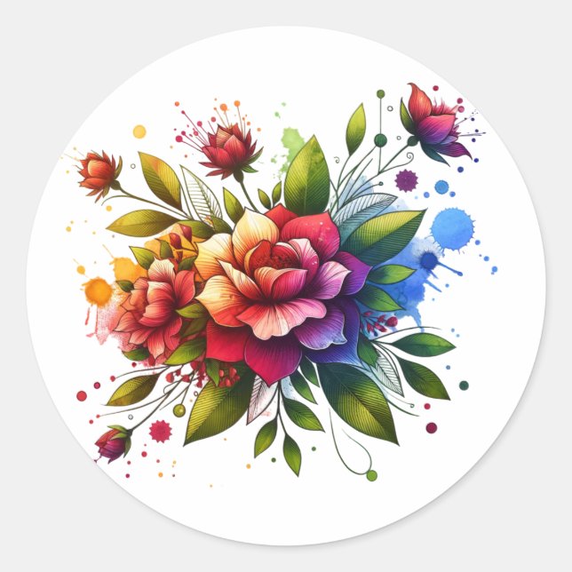 Pegatina con Diseño de Flores y Libro" Runder Aufkleber (Vorderseite)