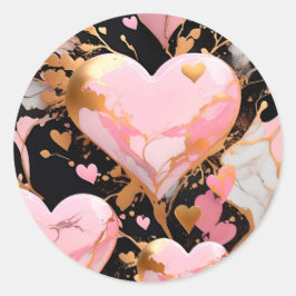 Pegatina corazones rosa con detalles dorados en fo runder aufkleber