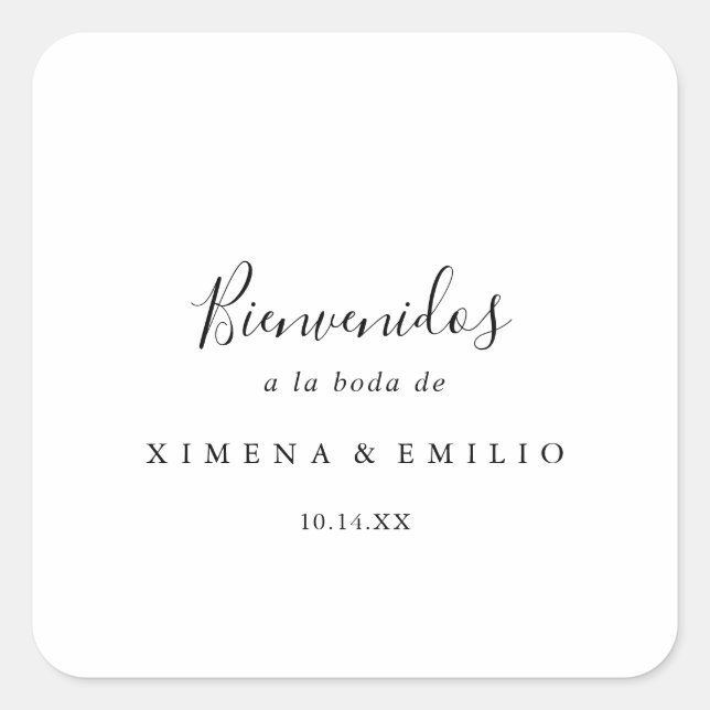 Pegatina Cuadrada Bienvenida de Boda Española Quadratischer Aufkleber (Vorderseite)