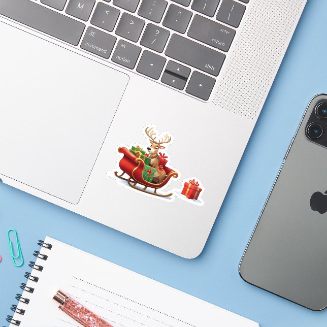 Pegatina Festive Christmas Reindeer Sticker (Laptop mit iPhone)