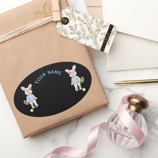 Pegatina Ovalada Cute Bunny School Name Label Ovaler Aufkleber (Schenken)
