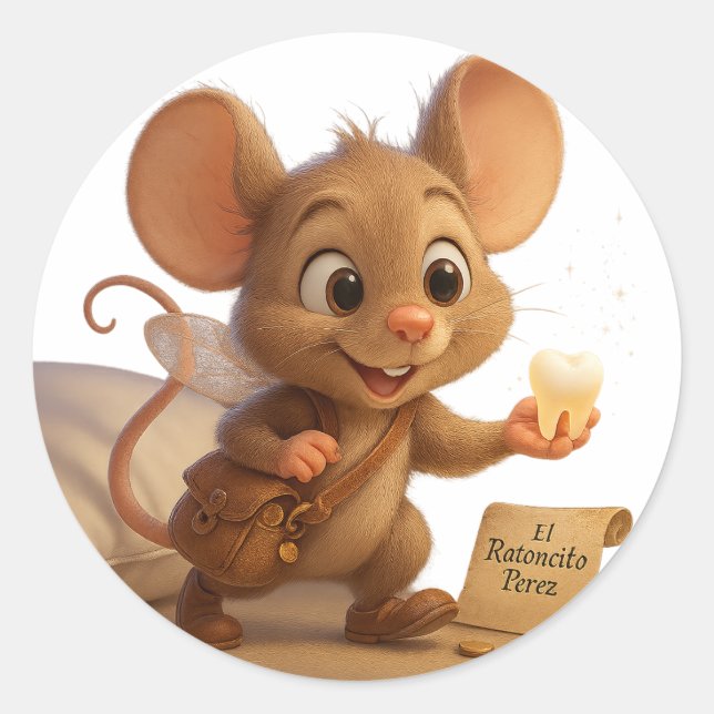 Pegatina Ratoncito Pérez – Regalo por tu Diente Runder Aufkleber (Vorderseite)