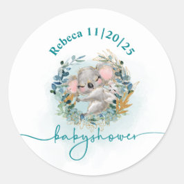 Pegatina redonda Baby Shower "Baby Koala" Runder Aufkleber