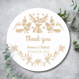 PEGATINA REDONDA BEIGE OTOMI MEXICAN GRACIAS RUNDER AUFKLEBER