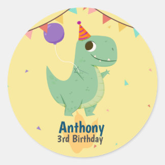 Pegatina Redonda Dinosaur birthday sticker