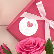 Pegatina Redonda Hot Pink Herz Liebe & Dank Unters