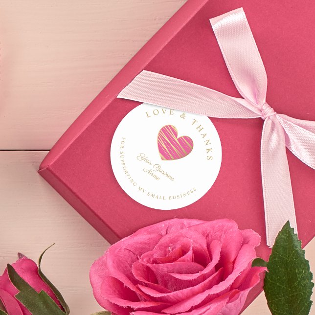 Pegatina Redonda Hot Pink Herz Liebe & Dank Unters Runder Aufkleber (Von Creator hochgeladen)