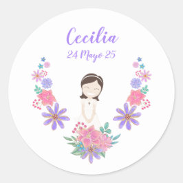 Pegatina redonda Primera Comunión CECILIA Runder Aufkleber